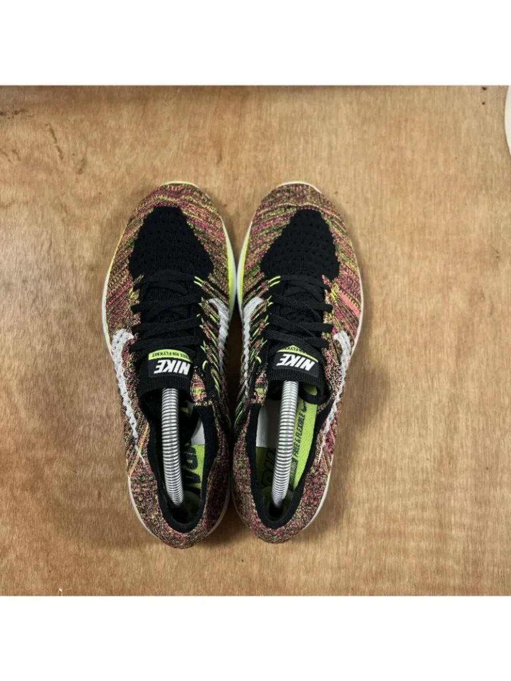 Nike Free RN Flyknit Running Shoes Size 10 Black Neon Green Pink 843431-999